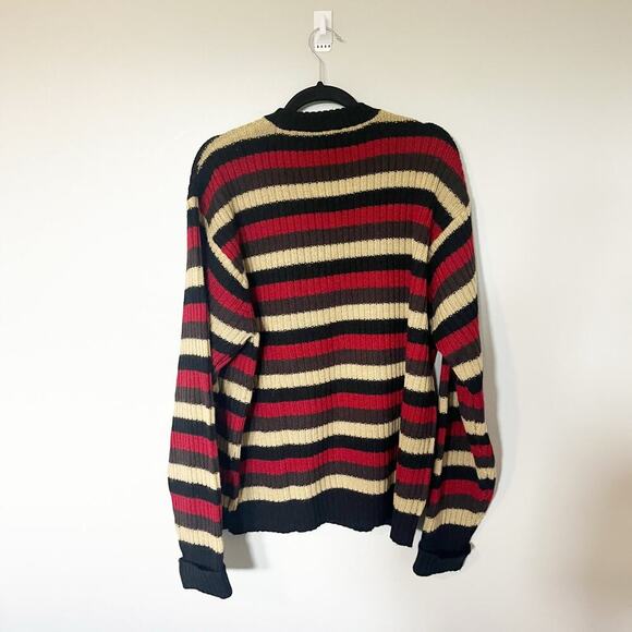 J.Crew oarsman wool striped crewneck sweater men’s large tall tan black red - Picture 2 of 6
